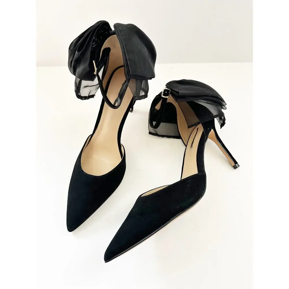 NWOB Ann Taylor Organza Bow Suede Pumps Black 6 - Picture 2 of 6